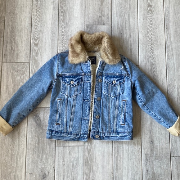 Denim Jean Jacket With Faux Fur Hood 